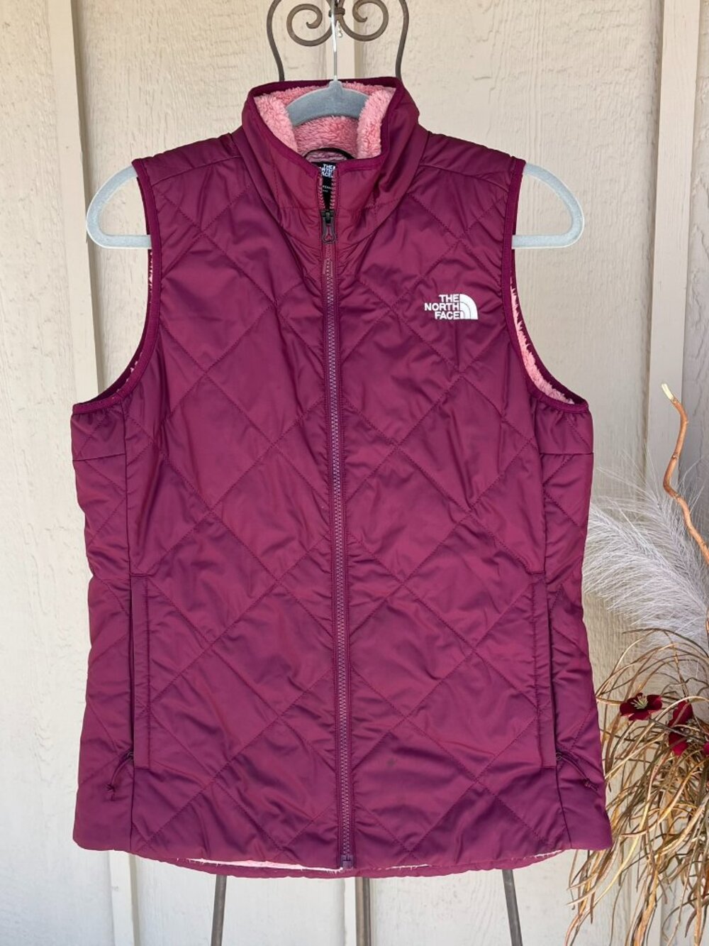 North Face Vest Shady Glade Fleece Lined Insulated Zip Up Boysenberry Pink S